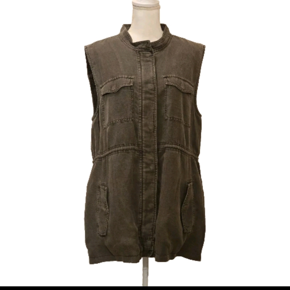 Treasure & Bond Khaki Linen Blend Vest Drawstring Waist Outdoor Large